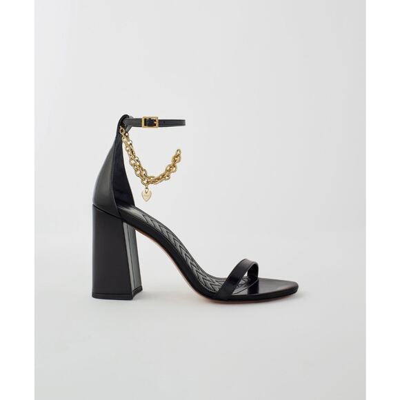 NEW Maje Black Medium Heel With Gold-tone Chain Sandals size 41 - Picture 1 of 10